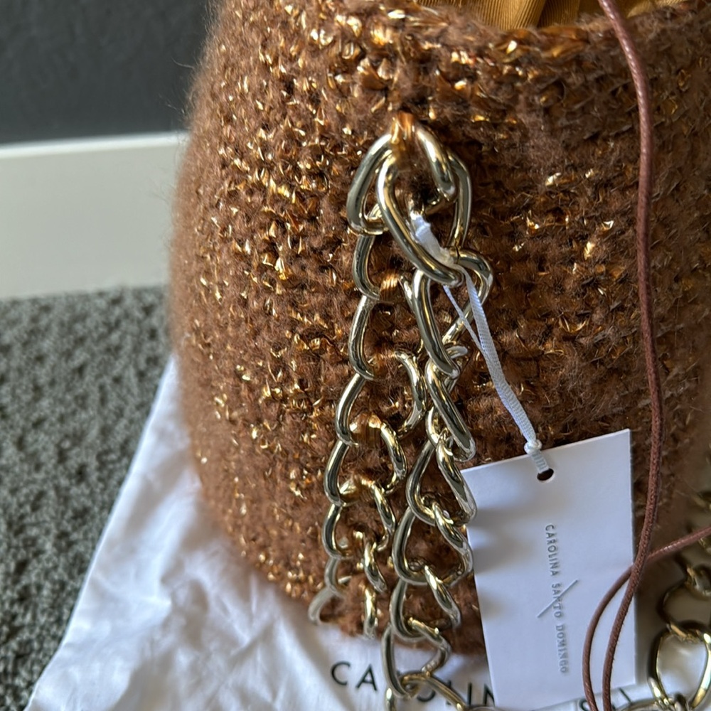 Carolina Santo Domingo Women's Woven Mohair and Raffia Shoulder Bag w/Chain NWT - Picture 5 of 13